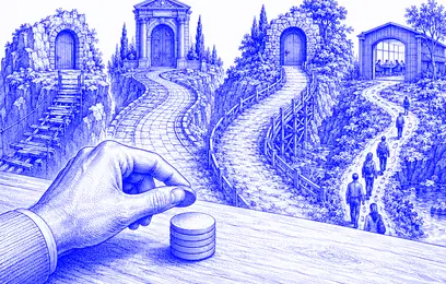 A finite stack of tokens placed beside competing opportunity doors.
